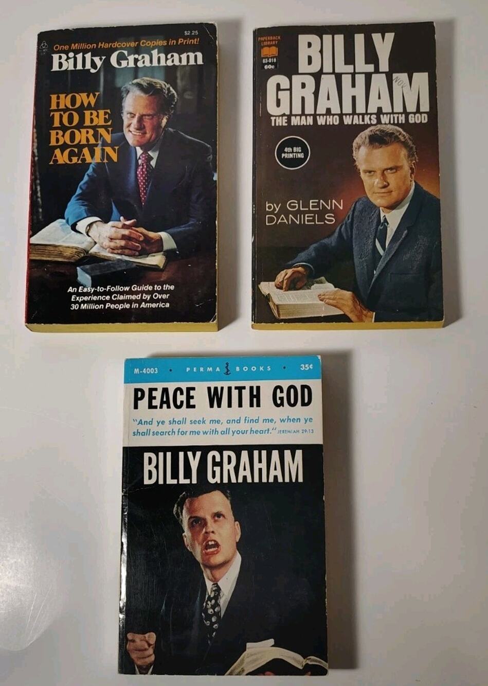 Billy Graham Vintage Religious Books Lot Paperbacks Peace With God Born Again